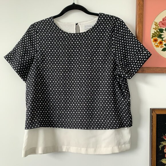 Contemporaine by Simons | Layered Blouse short-sleeve size Small black white - Picture 2 of 11